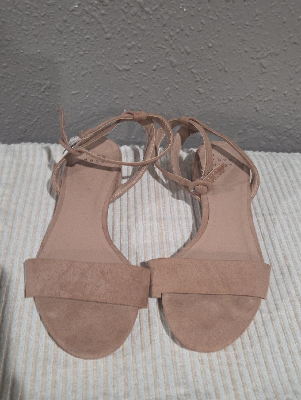 a new day Tan Suede Ankle Tie Flat Sandals